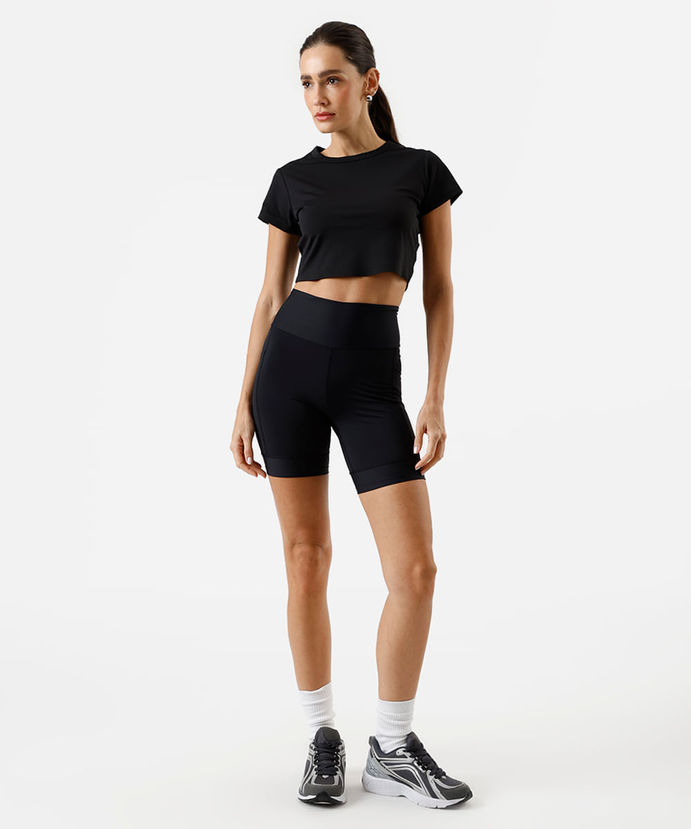 blusa cropped feminino esportivo ace manga curta preta