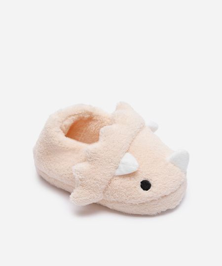 pantufa infantil de pelúcia dinossauro bege 17-18