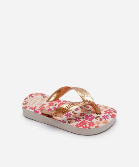 chinelo havaianas infantil floral bege 31-32