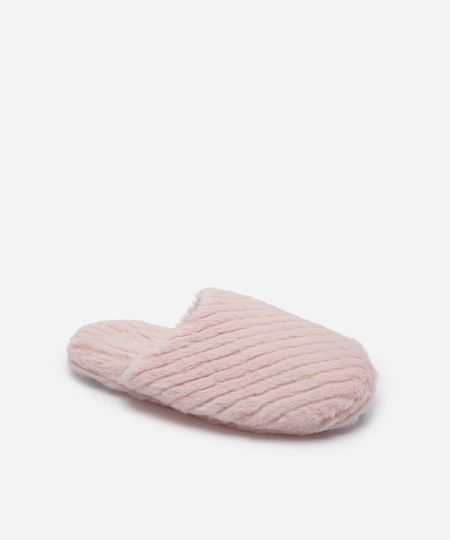 pantufa de pelúcia canelada rosa 36-37