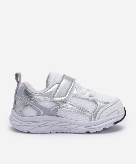 tênis esportivo infantil com velcro e recortes branco 23