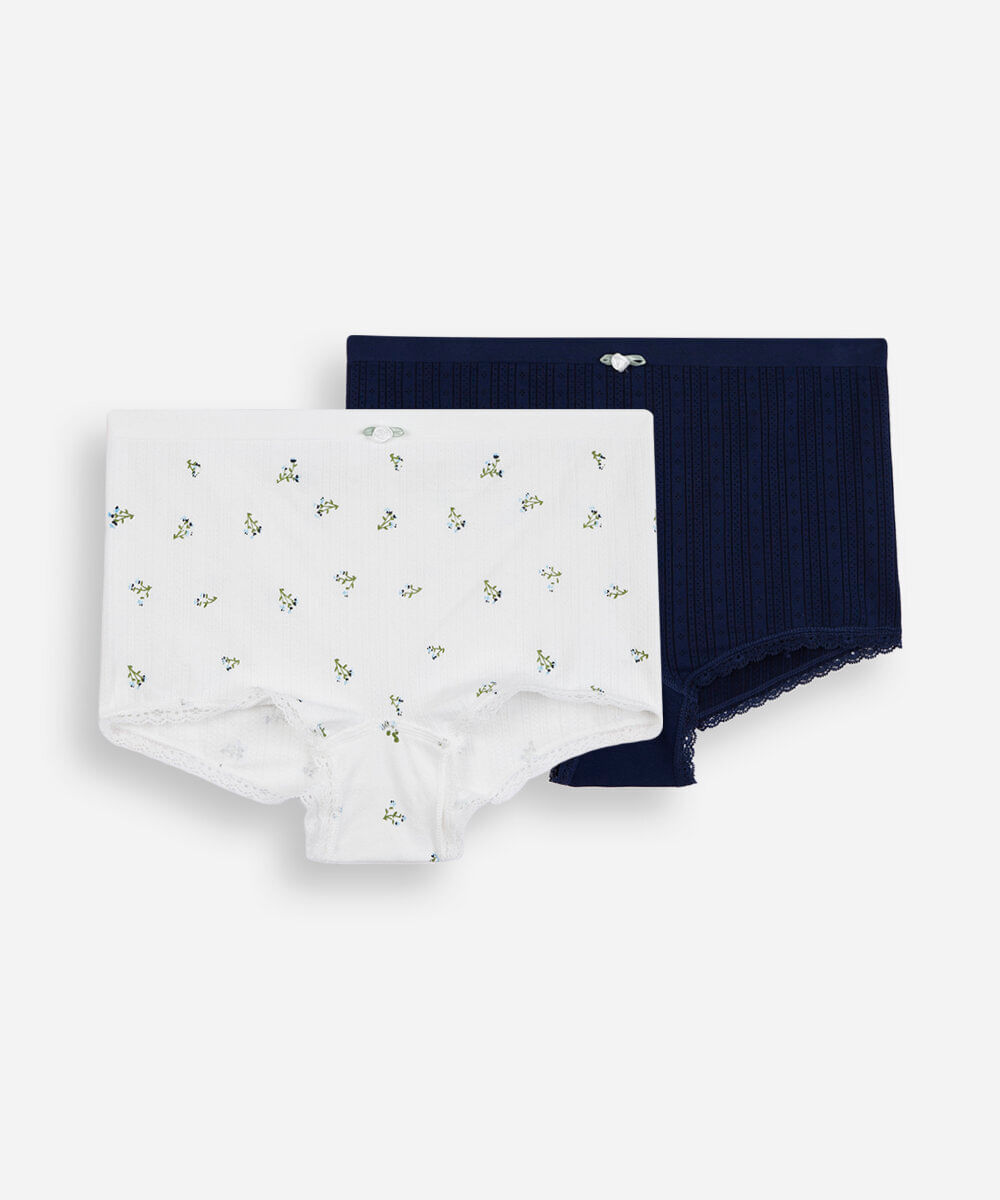 kit de 2 calcinhas boyshort de poliamida texturizada colorido