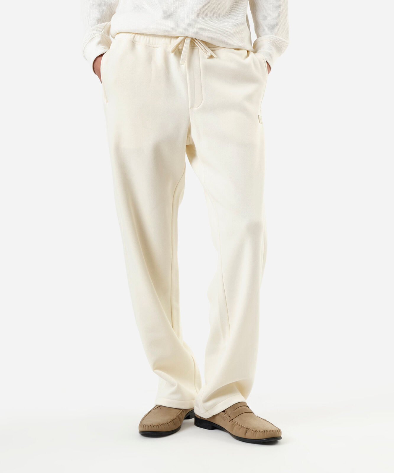 calça wide leg masculina de moletom cós elástico off white