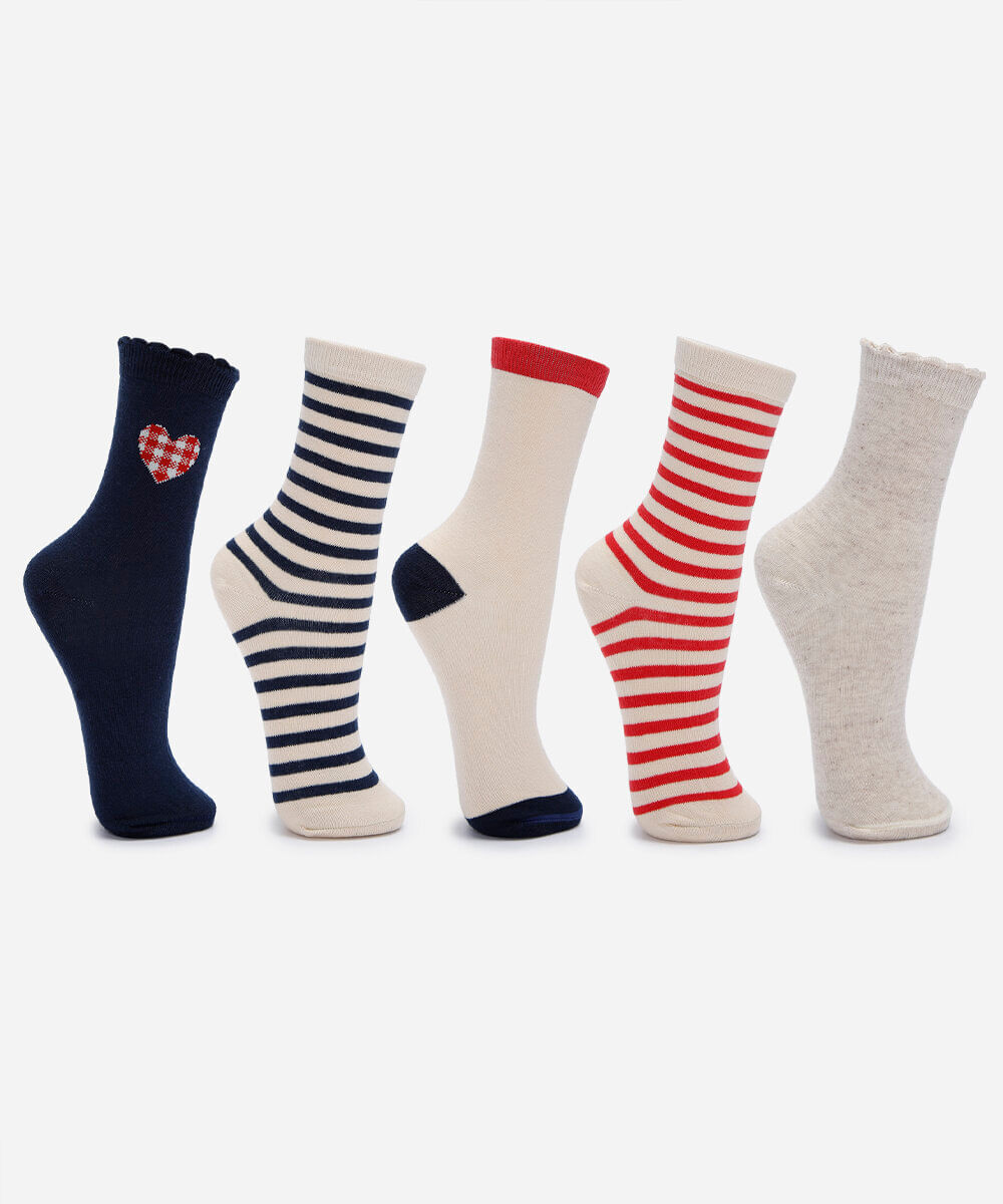 kit de 5 meias cano alto listradas colorido