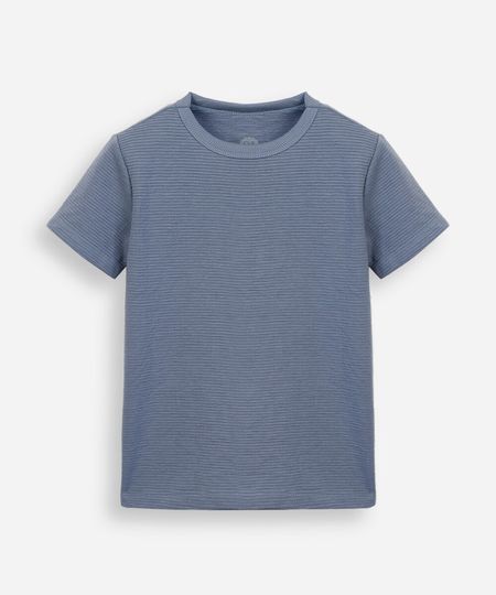 camiseta infantil manga curta canelada azul 8