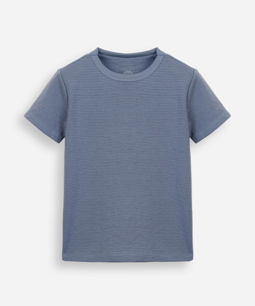 camiseta infantil manga curta canelada azul