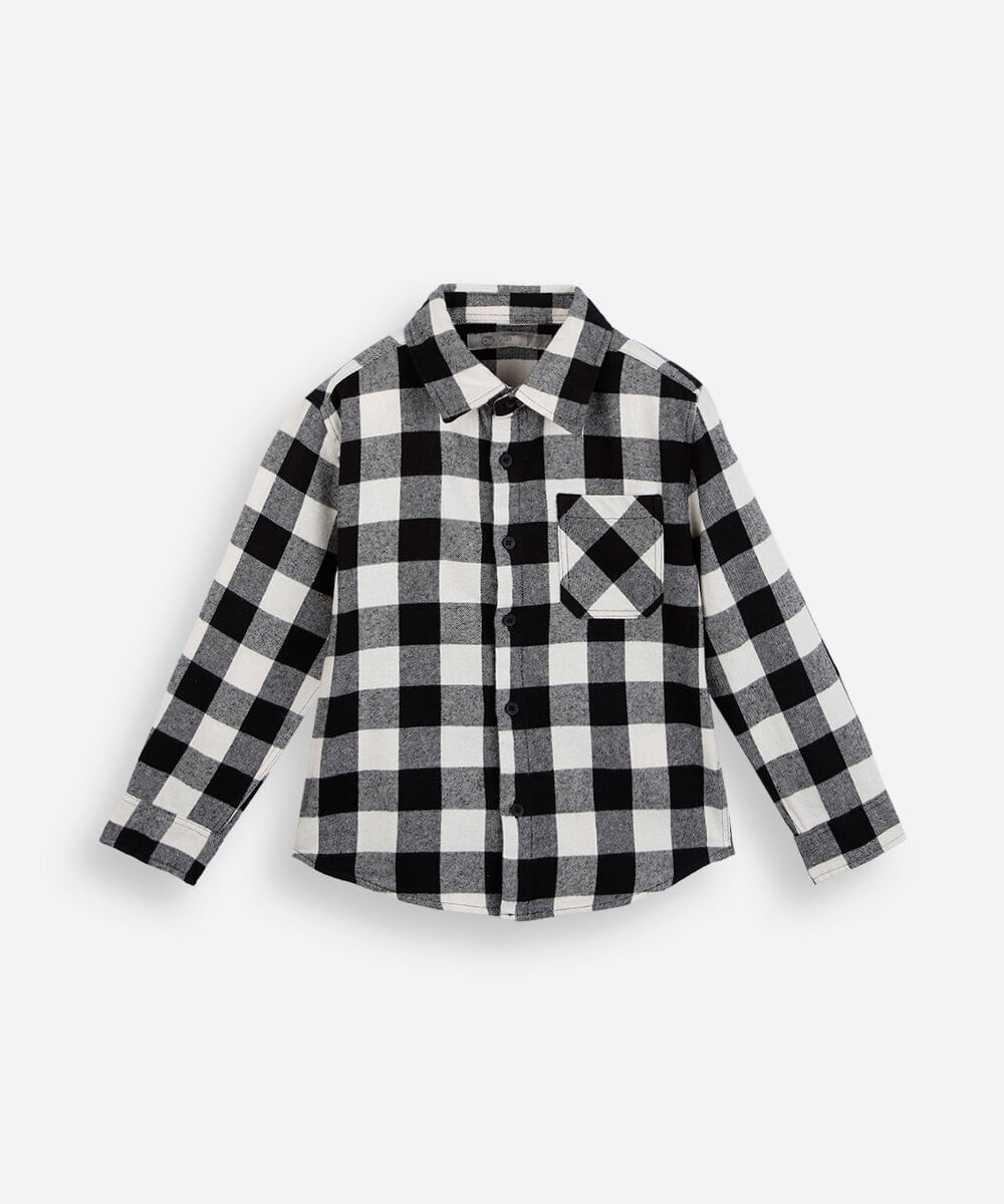 camisa de algodão infantil manga longa xadrez bege