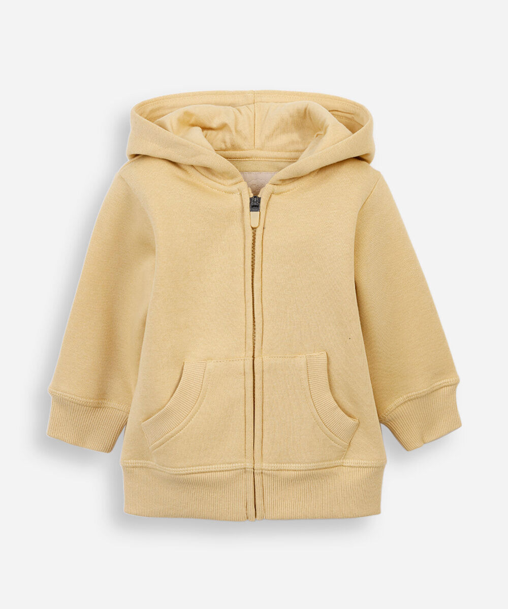 blusão infantil de moletom com capuz e bolso amarelo