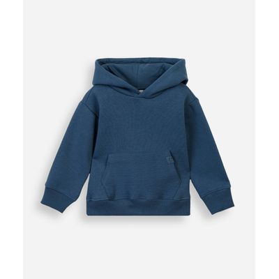 blusão de moletom infantil com capuz e bolso texturizado azul