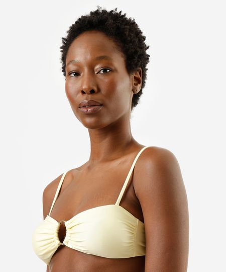 biquíni top faixa feminino com argola franzido amarelo P