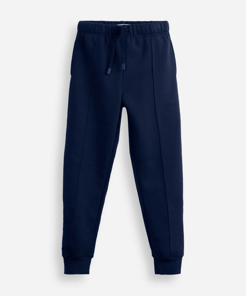 calça jogger juvenil de moletom com nervura azul