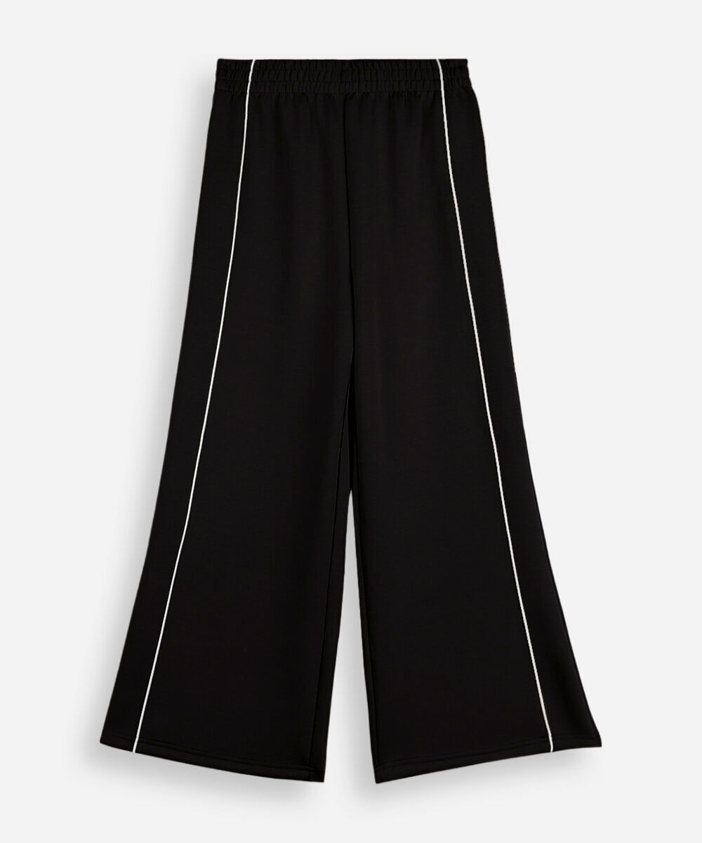 calça wide leg juvenil com nervura preta