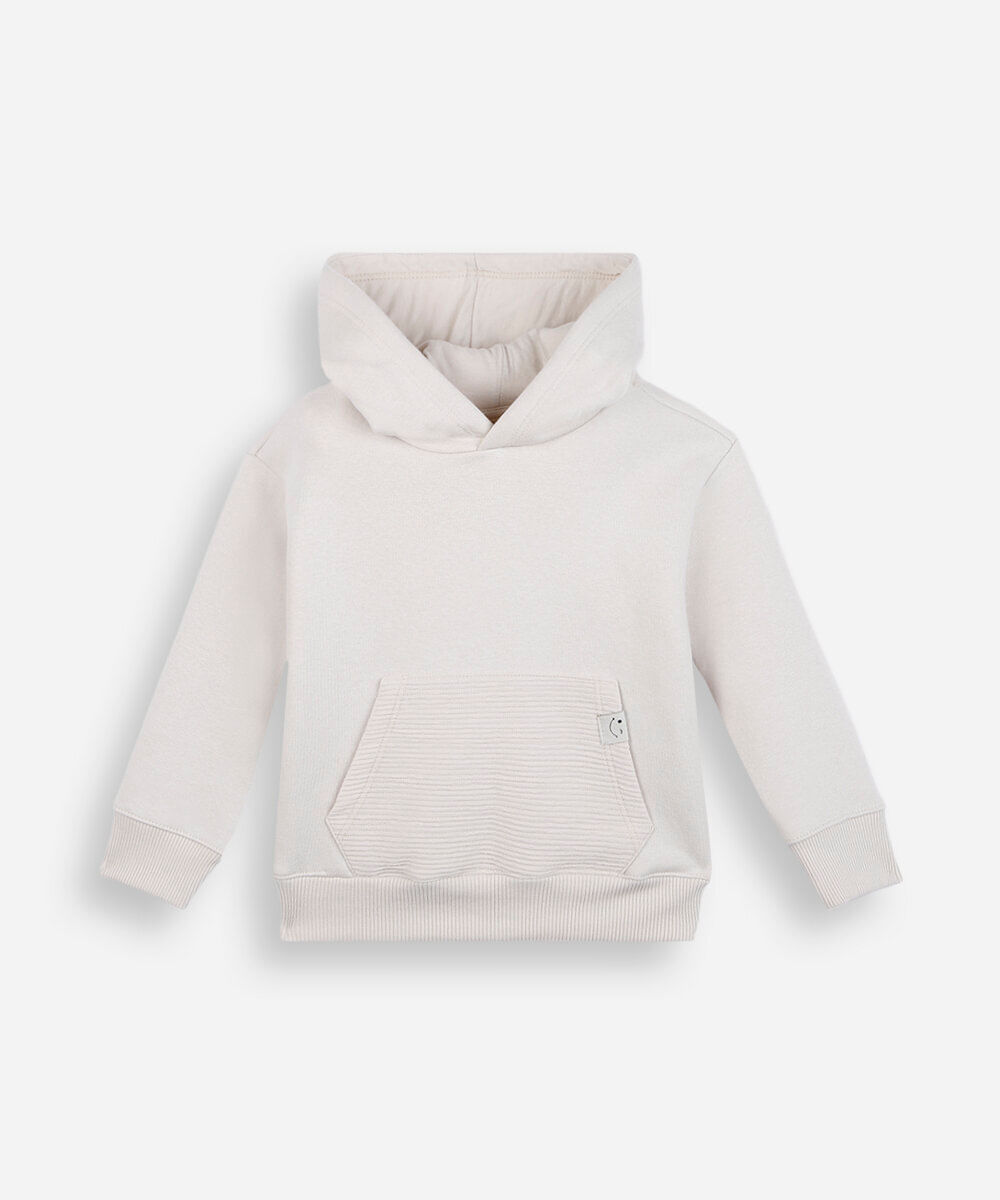 blusão de moletom infantil com capuz e bolso texturizado off white