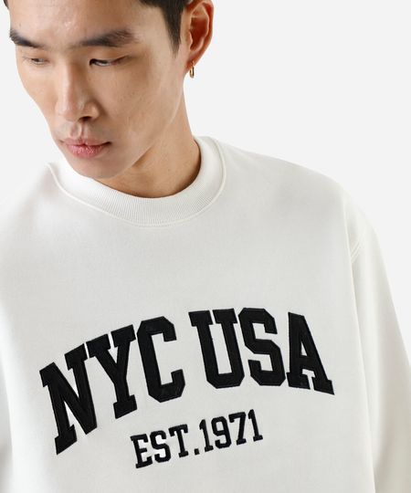 blusão oversized masculino de moletom bordado branco P