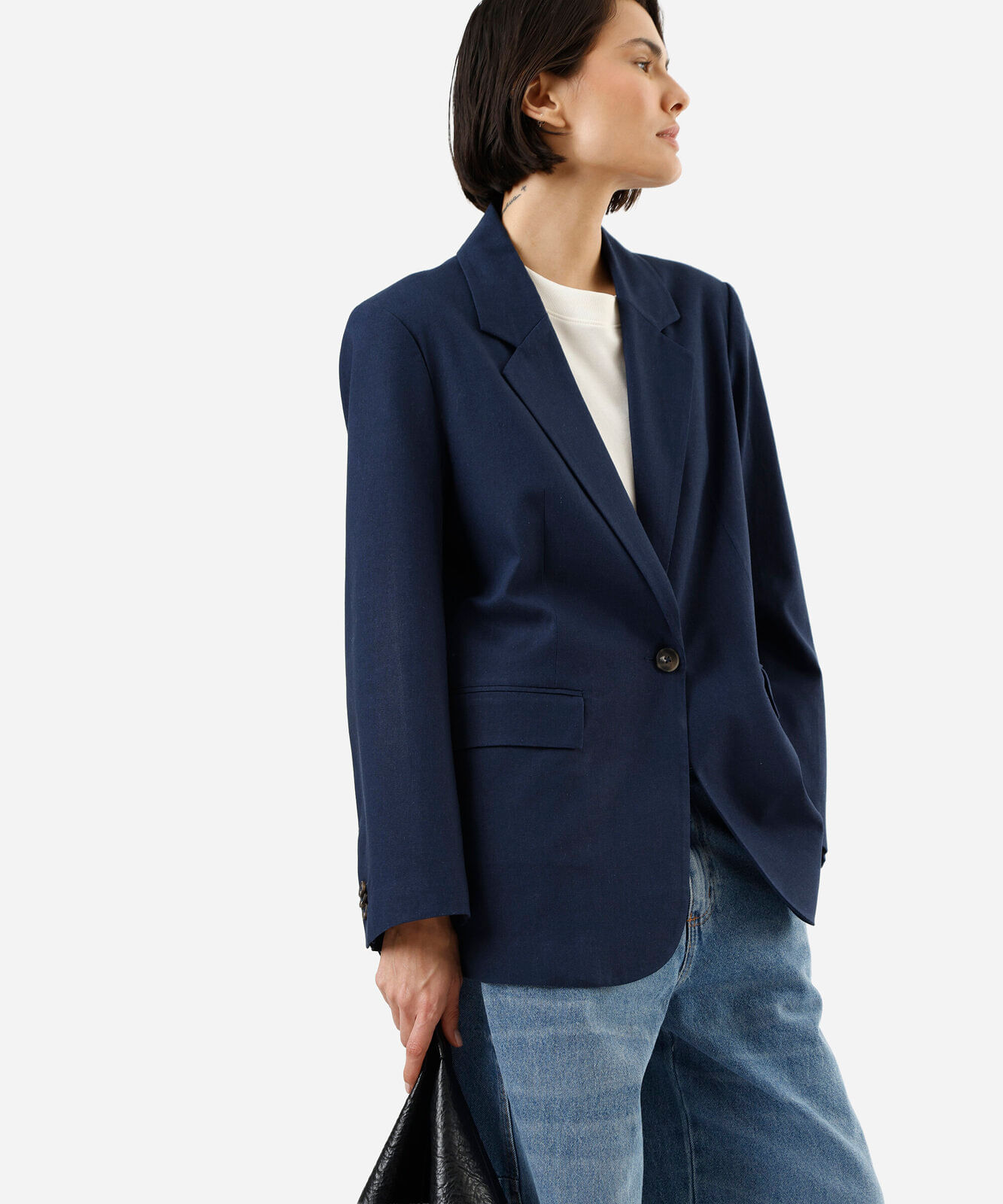 blazer de alfaiataria feminino com linho azul