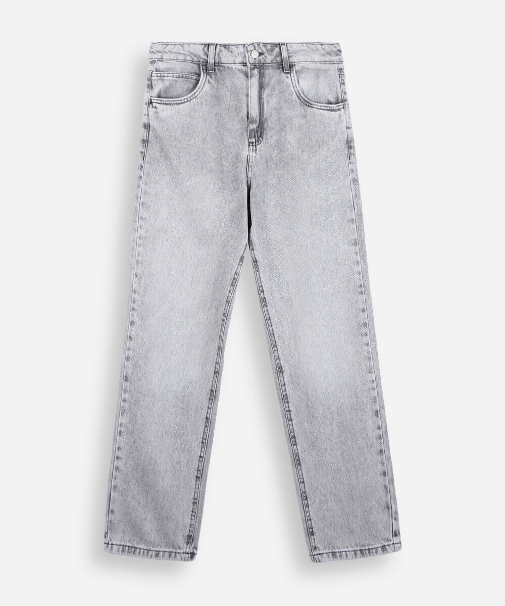 calça mom juvenil jeans cinza