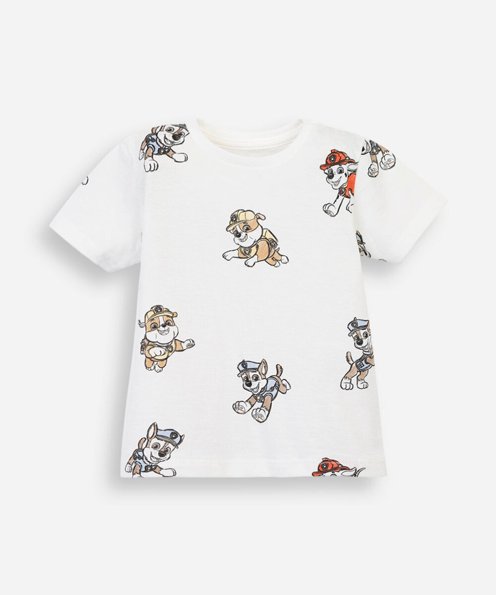 camiseta infantil de algodão manga curta patrulha canina off white