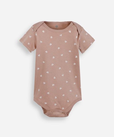 body infantil de algodão manga curta estampado marrom 3-6