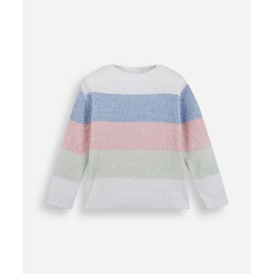 suéter infantil de tricot chenille listrado colorido