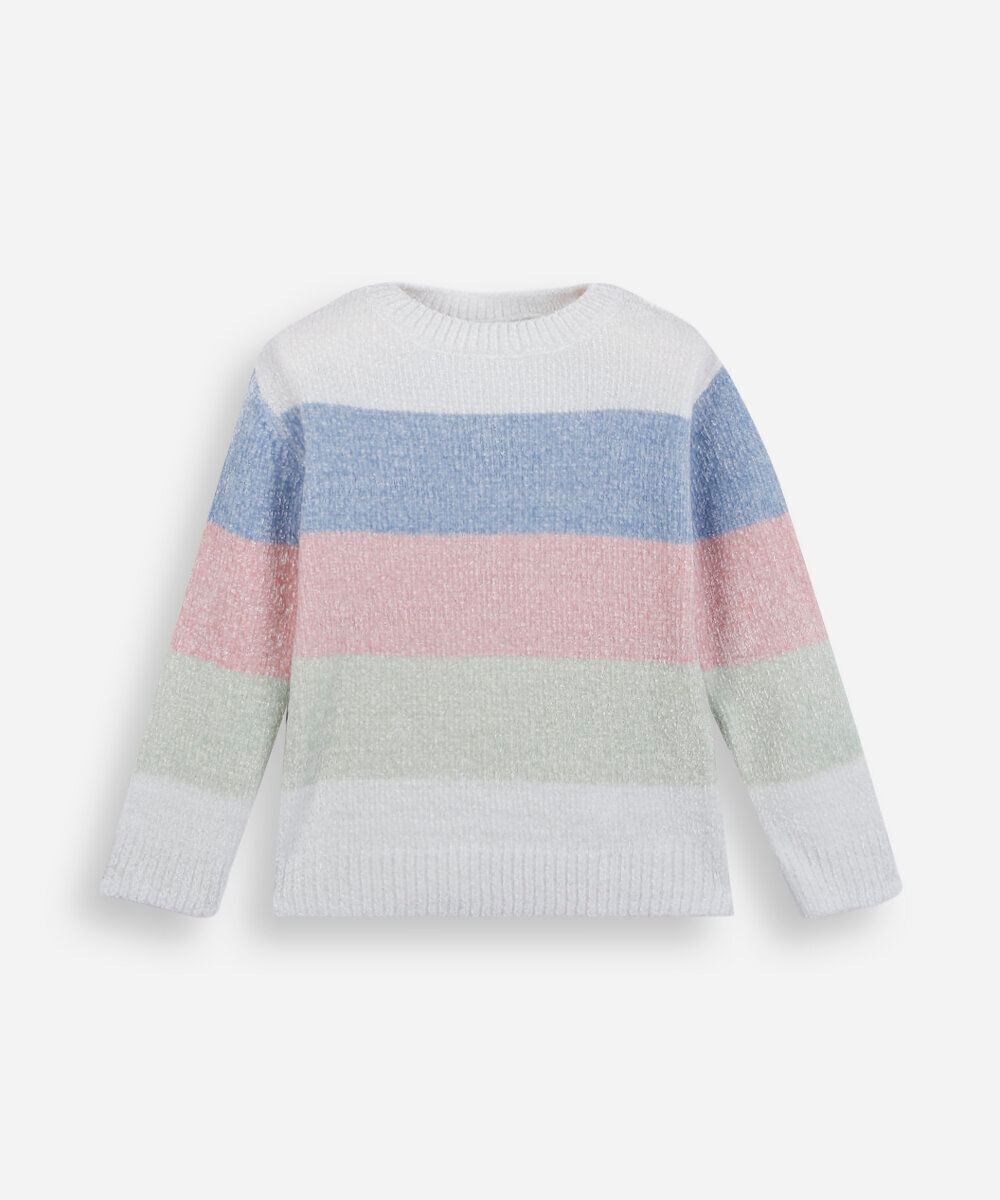 suéter infantil de tricot chenille listrado colorido