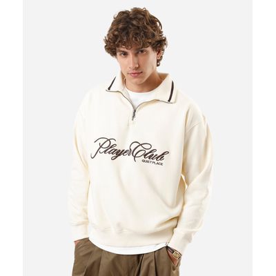 blusão masculino de moletom felpado com gola bordado off white