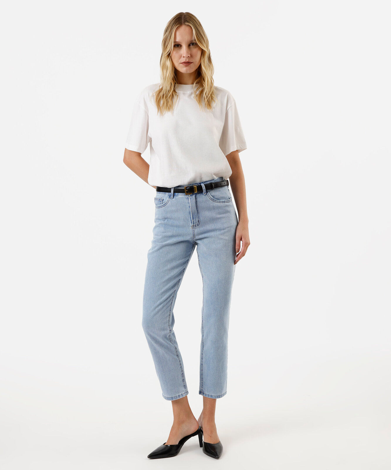 calça jeans mom cintura super alta azul