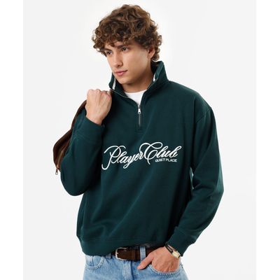 blusão masculino de moletom felpado com gola bordado verde