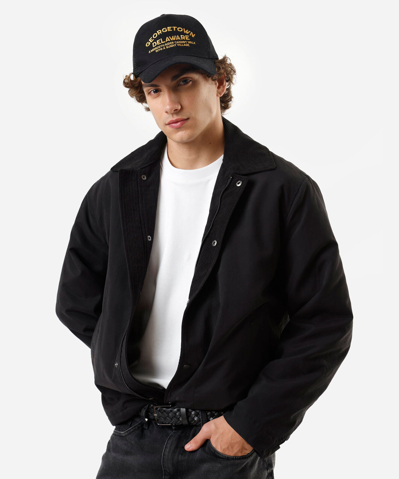jaqueta masculina com gola cotelê preta