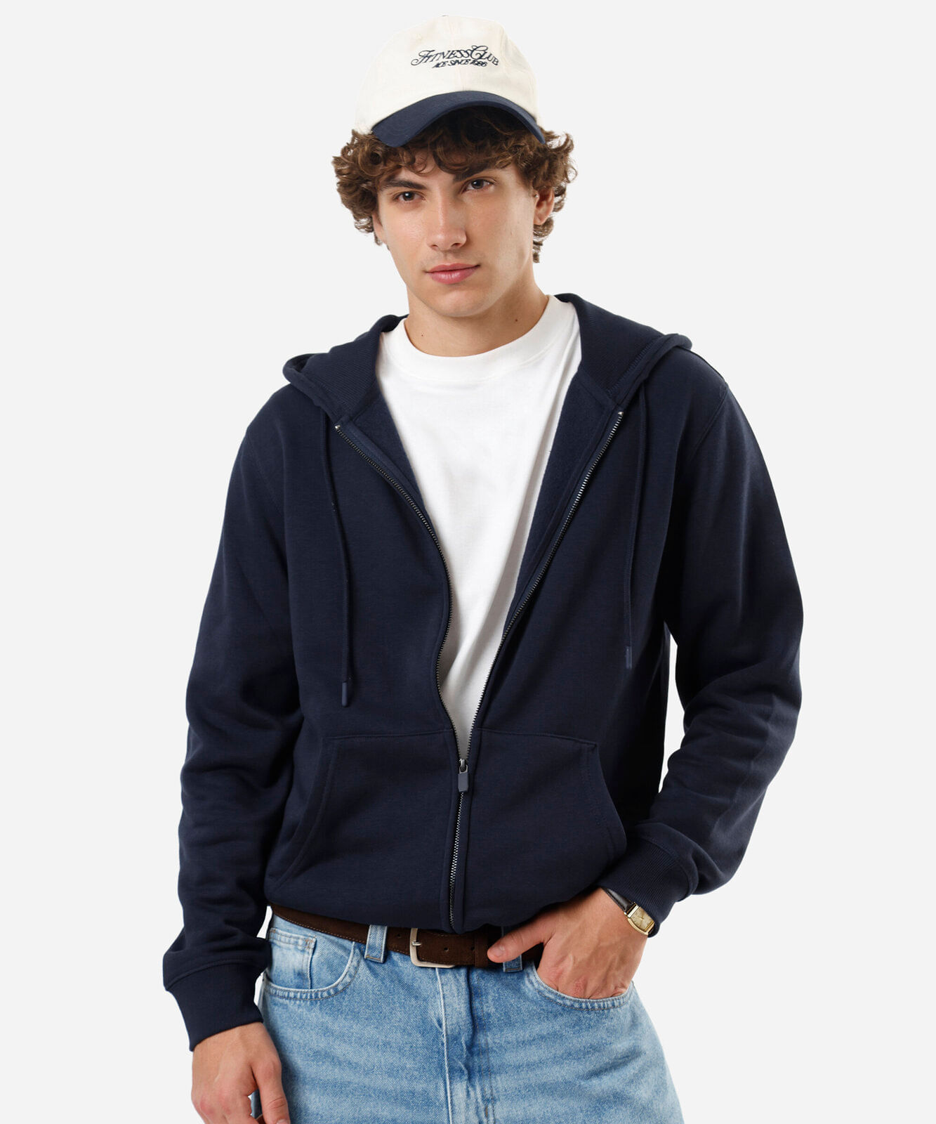 blusão básico masculino de moletom com capuz azul