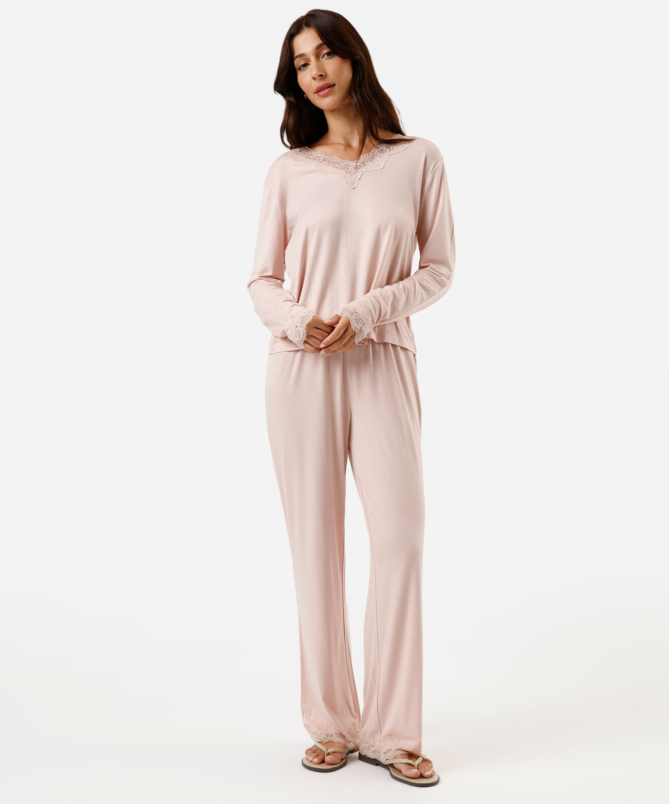 pijama longo feminino de viscose com nécessaire rosa