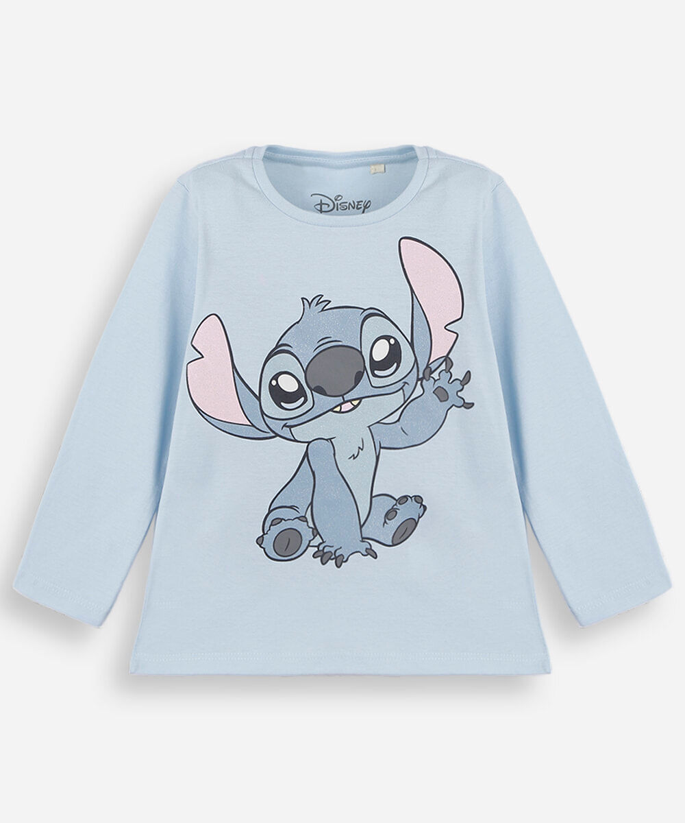 blusa infantil de algodão manga longa stitch azul