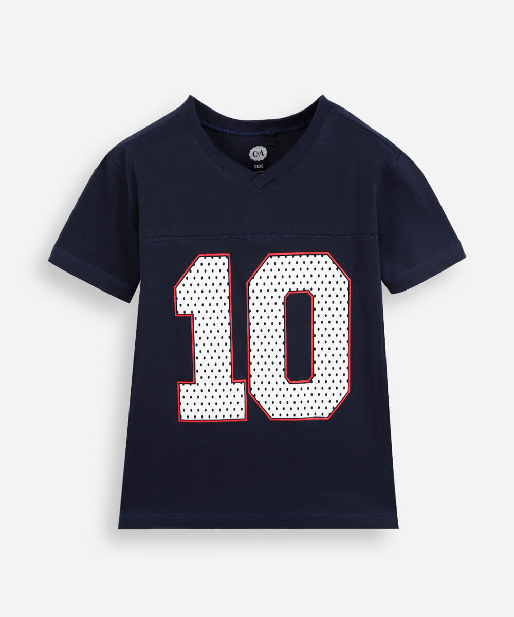 camiseta infantil de algodão com recorte manga curta estampada azul