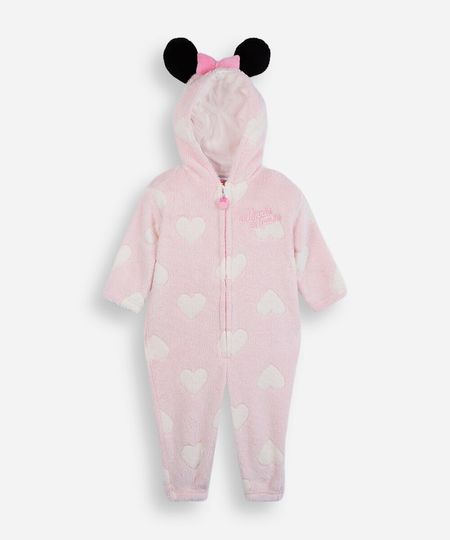 pijama macacão infantil com capuz minnie rosa 2