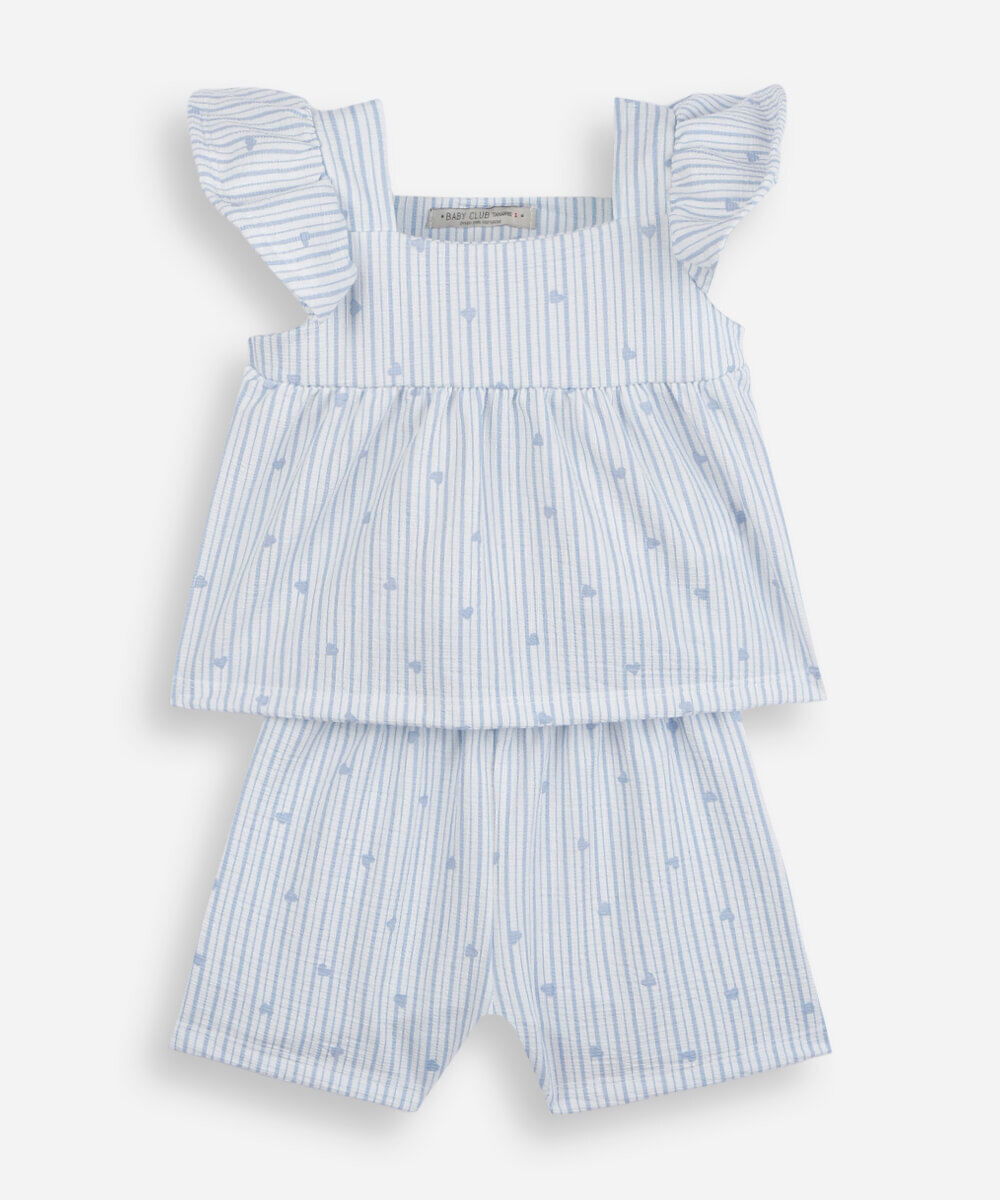 conjunto curto infantil listrado azul