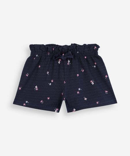 short infantil de algodão cós elástico floral azul 4