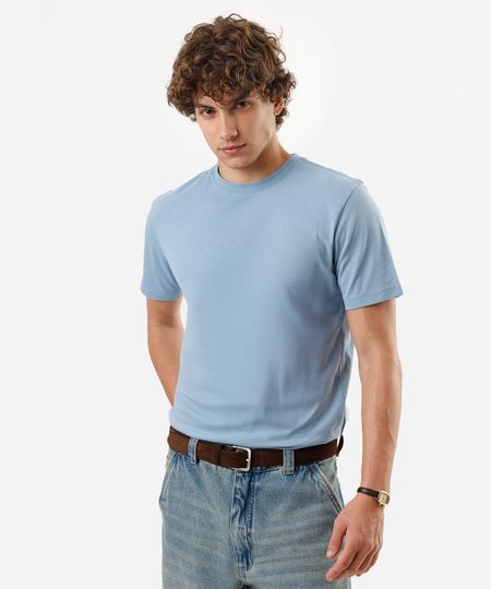camiseta de algodão básica manga curta azul PP