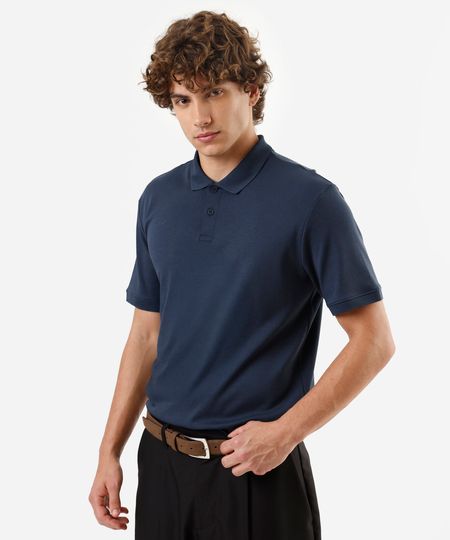 polo masculina de algodão peruano manga curta azul GG