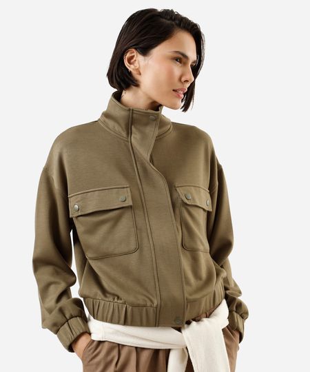 jaqueta feminina com viscose gola alta verde M
