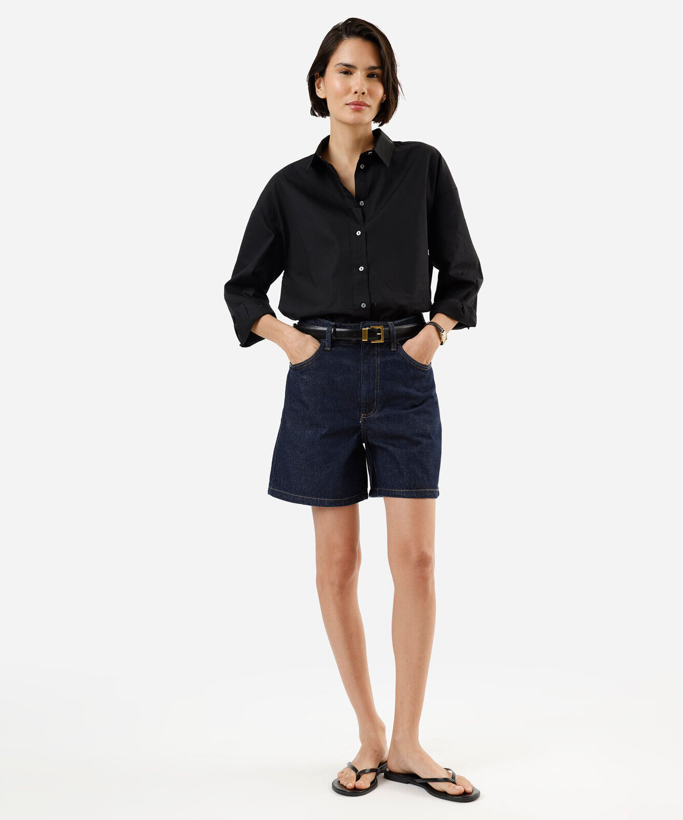 bermuda mom feminina jeans cintura alta azul