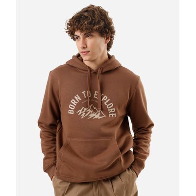 blusão masculino de moletom com capuz estampado marrom