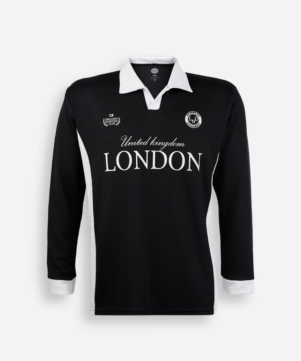 camiseta juvenil com gola manga longa estampada preta