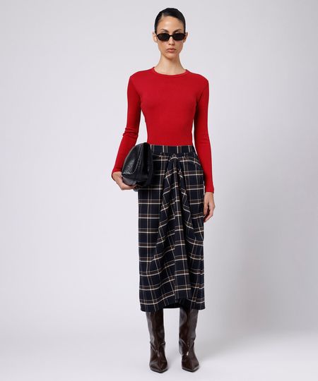 saia midi feminina com prega xadrez mindset colorida 34