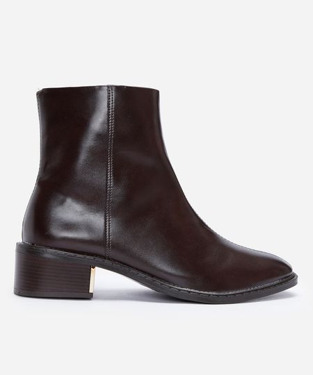 bota cano curto feminina com detalhe metalizado marrom 36