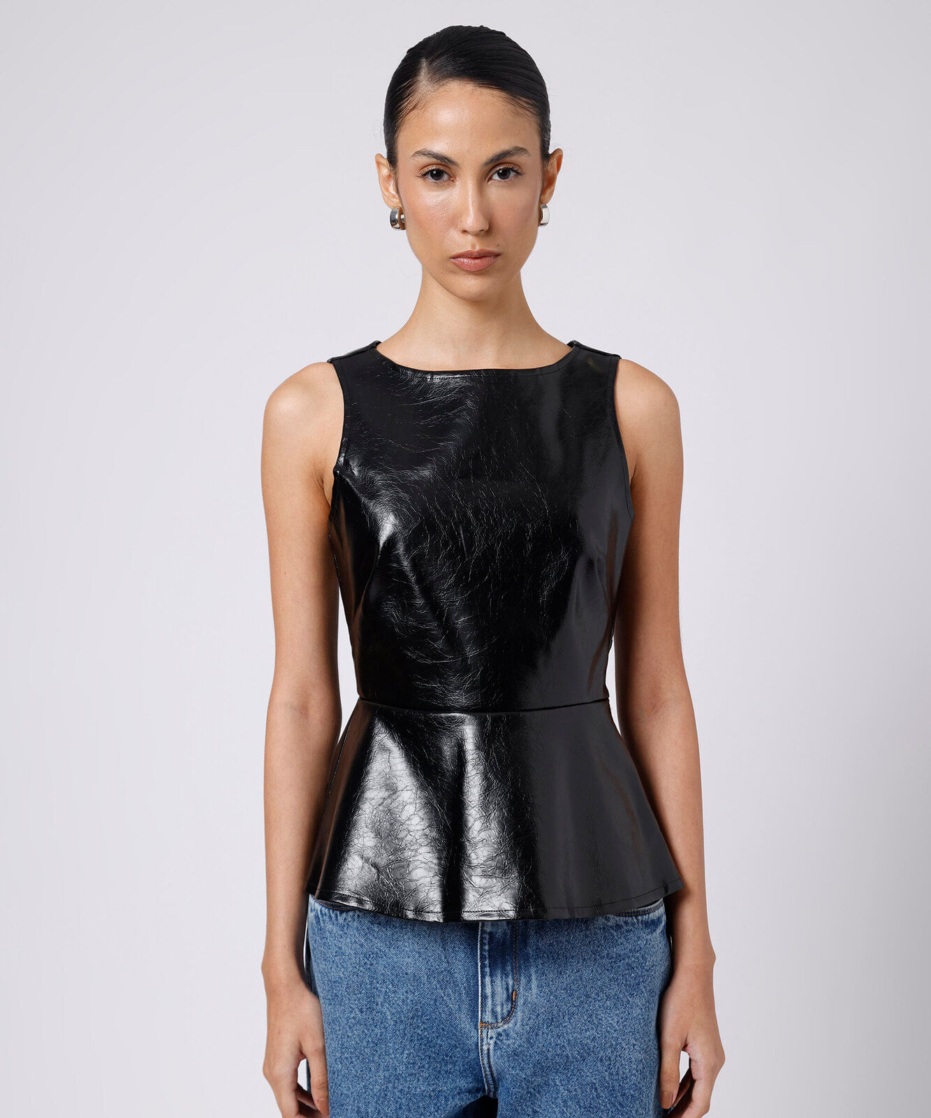 blusa peplum feminina de pu mindset preta