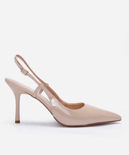 scarpin slingback bico fino salto alto bege 35