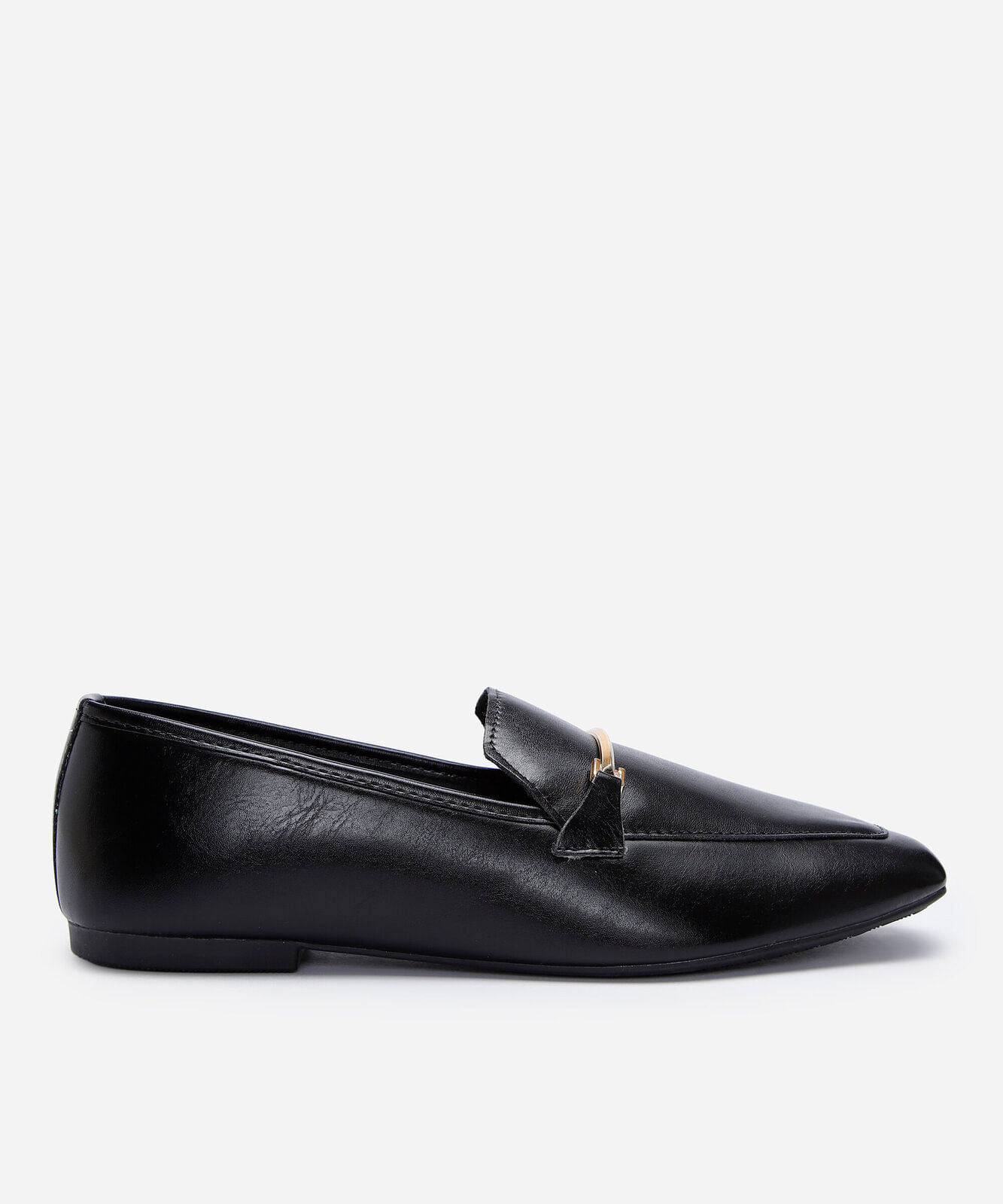 sapato loafer bico quadrado com fivela preto
