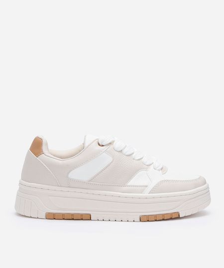 tênis casual flatform com recortes bege 38