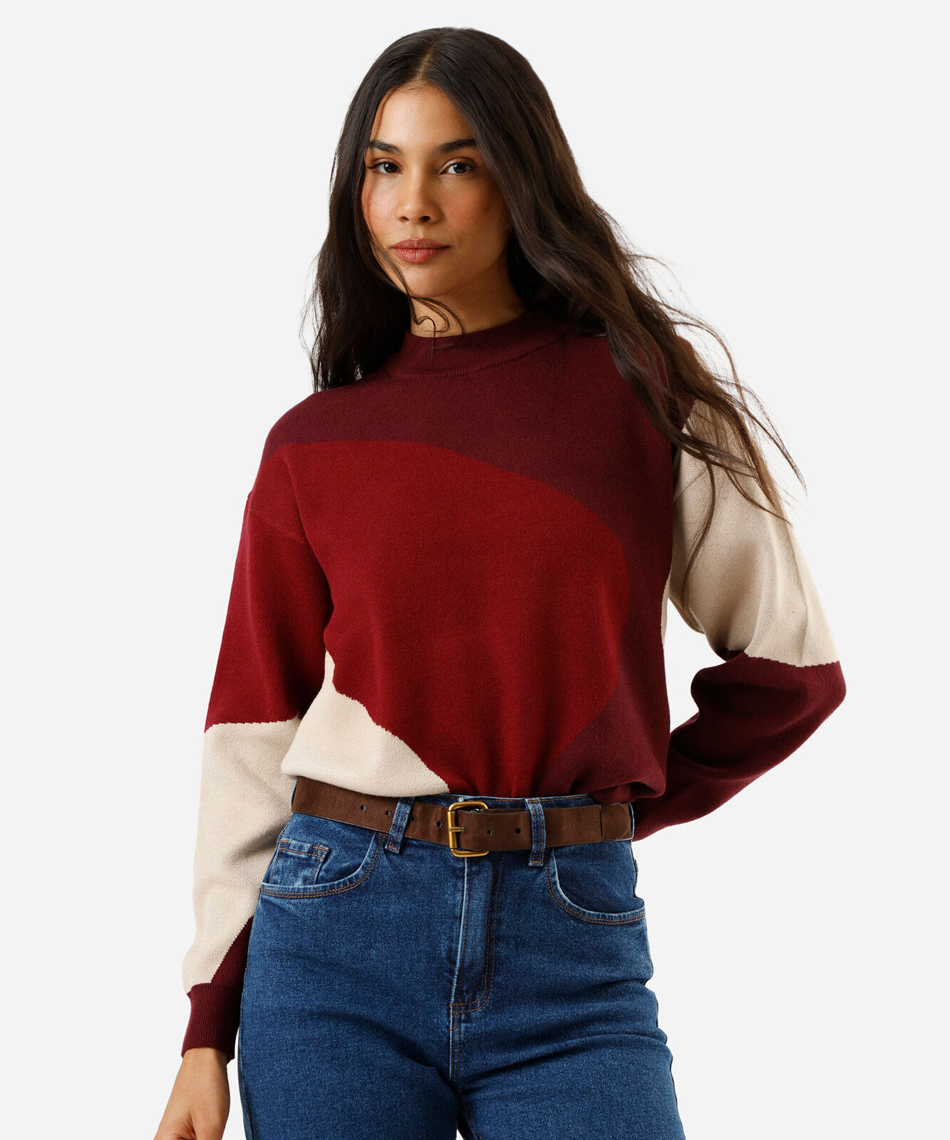 suéter feminino de tricot gola alta vinho