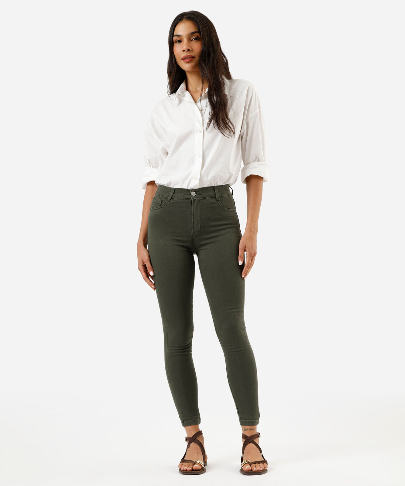 calça skinny feminina de sarja sawary verde