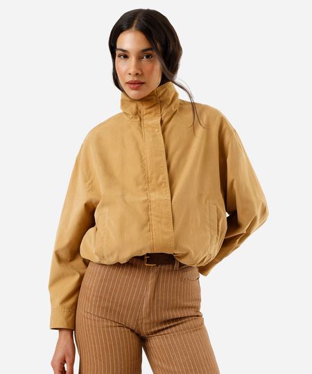 jaqueta balonê feminina gola alta bege G